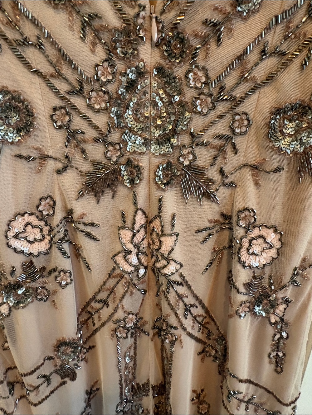 Aidan Mattox Dress Beaded Gatsby Cocktail Nude Champagne Floral Sequin Mesh 4 - Picture 10 of 14